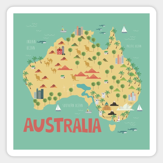 Australia Illustrated Map Magnet by JunkyDotCom